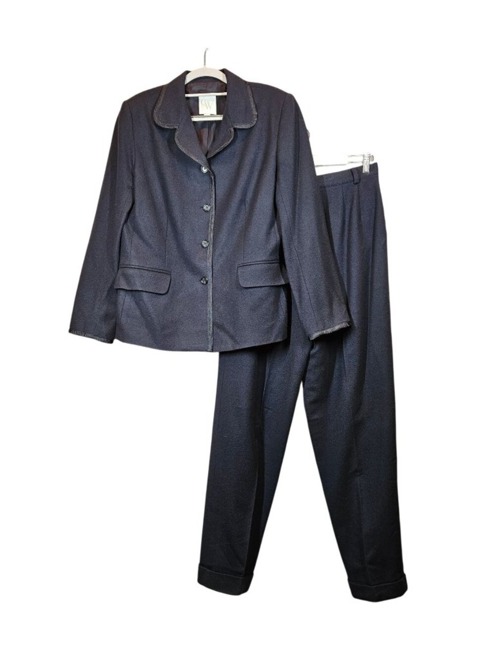 CW  Black Blazer Pant 100% Wool Suit Set Womens 12 Career Office classy classic